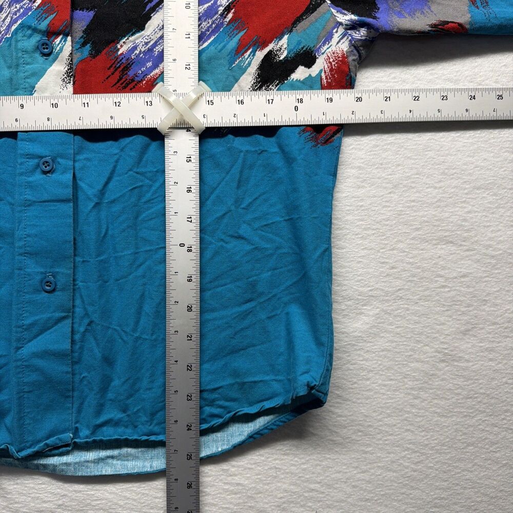 Vintage 80s Roper Western Shirt Teal Abstract Brushstroke Made USA Womens Med - Picture 4 of 5